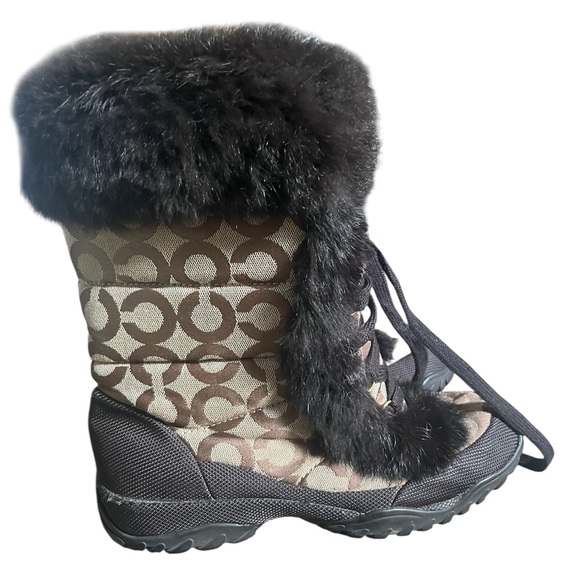 Coach Jennie Signature Fur Trim Lace Up Boots Size 7 - Picture 1 of 6